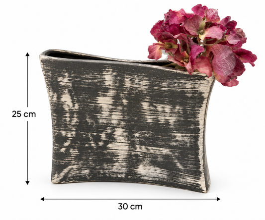 Rustic Charcoal Decorative Vase with Floral Arrangement