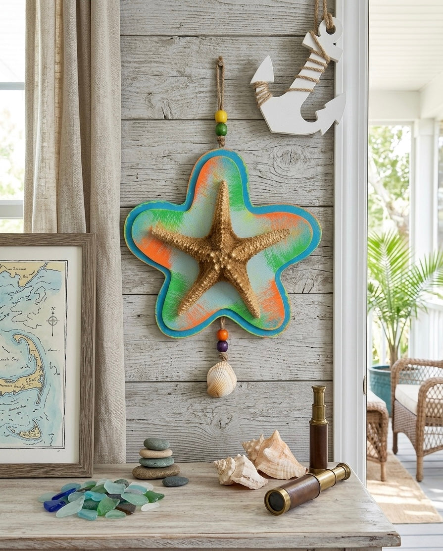 Handcrafted Coastal Starfish Boho Wall Hanging