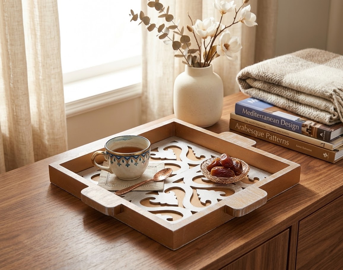 Arabesque Distressed Wooden Tray