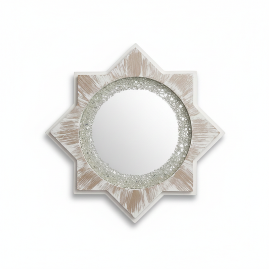 Sunburst Reflective Decor: 16" Distressed Wall Mirror