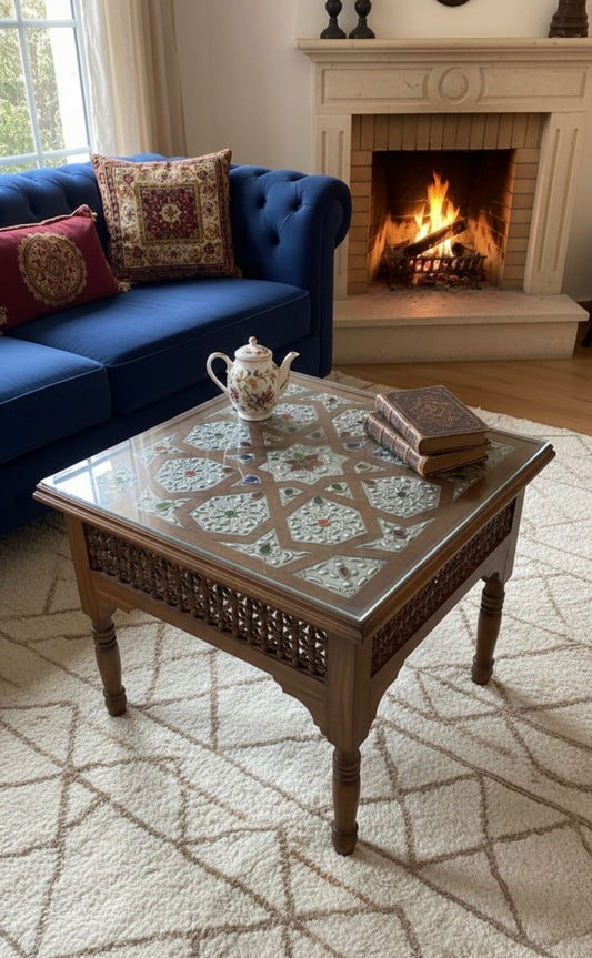 Artisan Square Coffee Table with Silver-Plated Copper Inlay