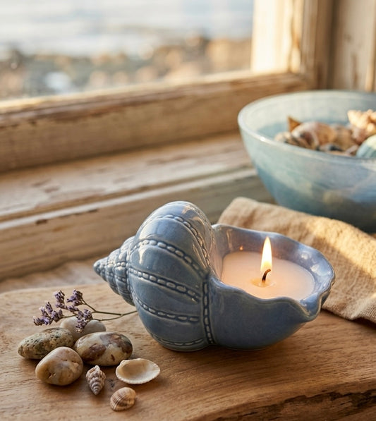 Ocean Breeze Ceramic Conch Shell Candle