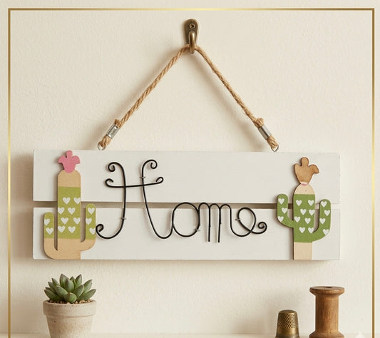 Desert Bloom: "Home" Cactus Wall Plaque