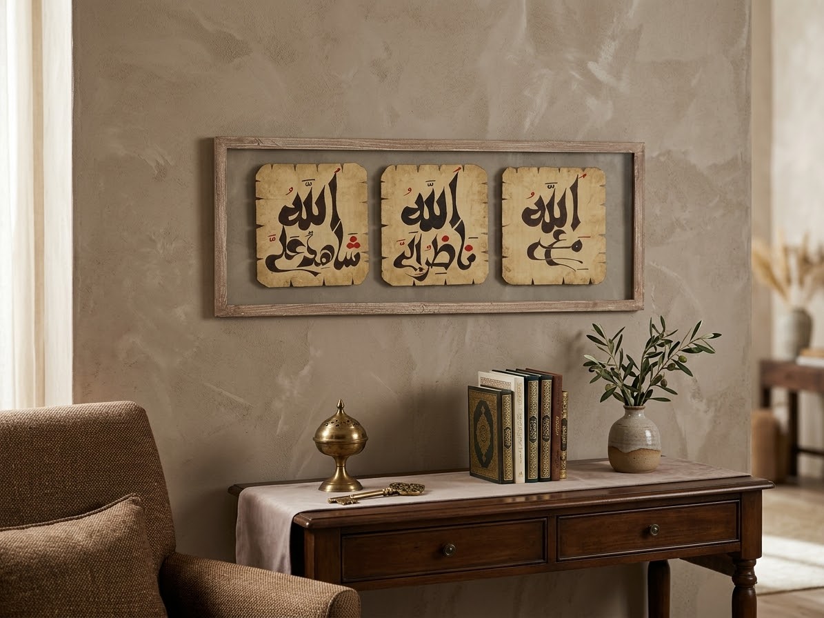 Handcrafted Wooden Framed Arabic Calligraphy Wall Art