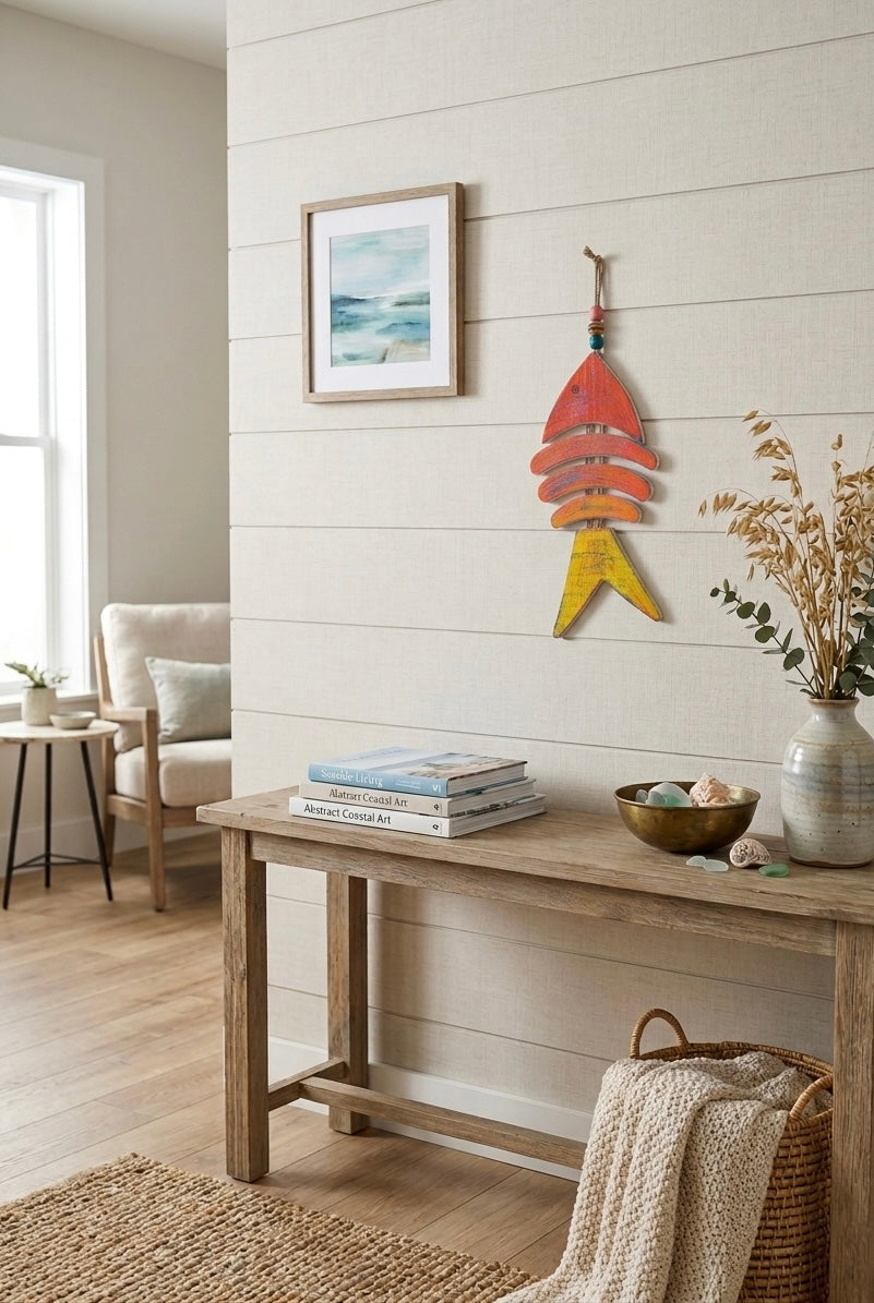 Nautical Hand-Painted Wood Fish Wall Hanging