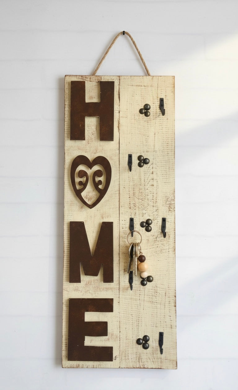 Rustic "HOME" Wooden Key Holder