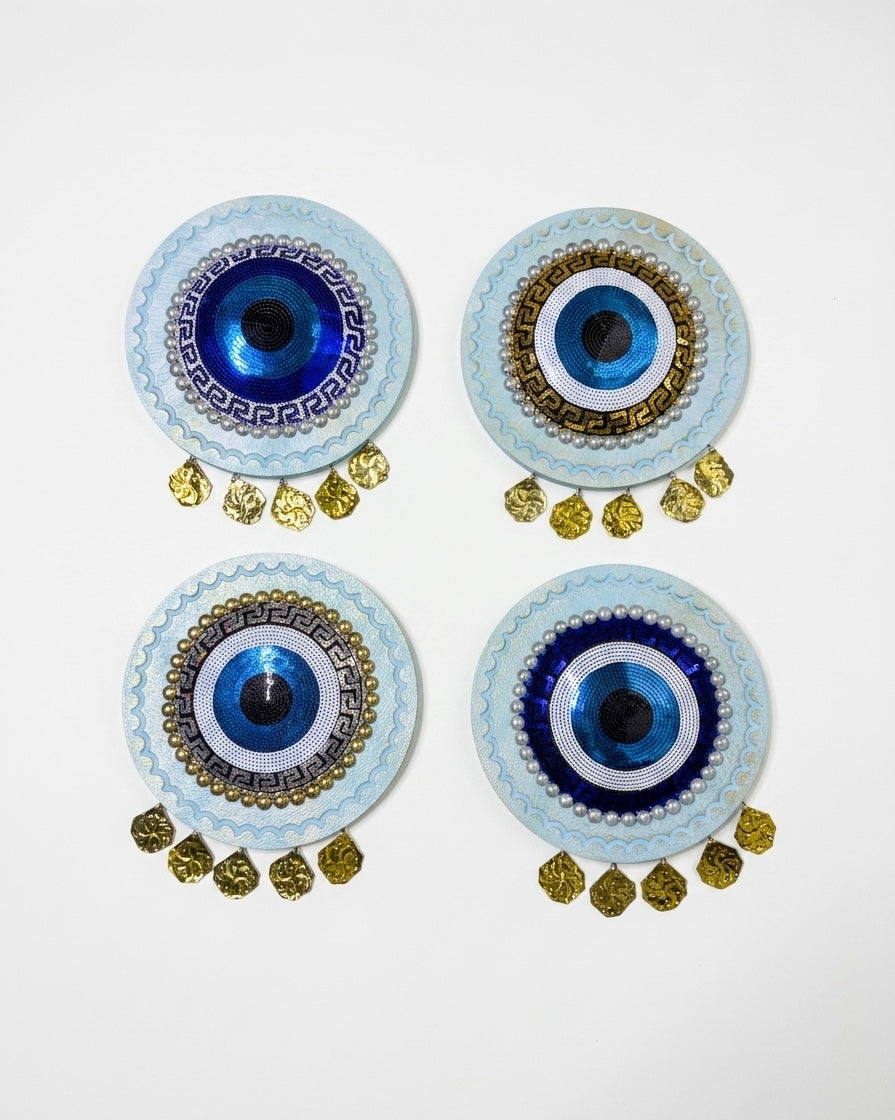 Handcrafted Evil Eye Wall Hanging with Dangling Coins (30 cm)