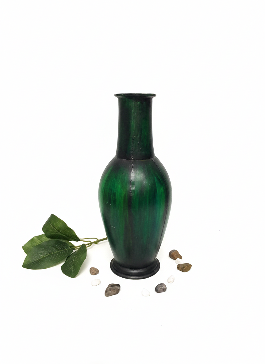Emerald Radiance Hand-Painted Metal Vase