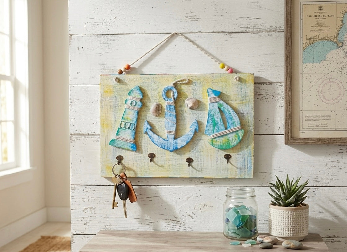 Malika Nautical "Sailboat, Lighthouse & Anchor" Key Holder