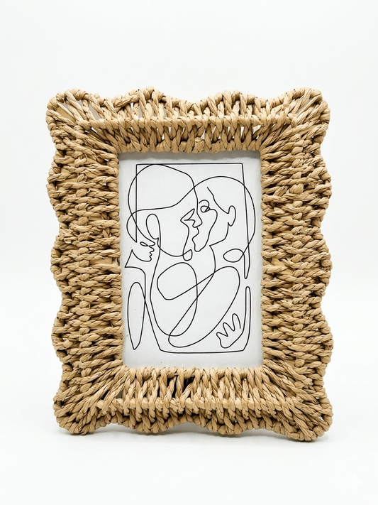 Hand-Woven Scalloped Rattan Photo Frame