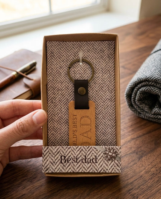 Handcrafted "World's Best Dad" Wooden & Leather Keychain