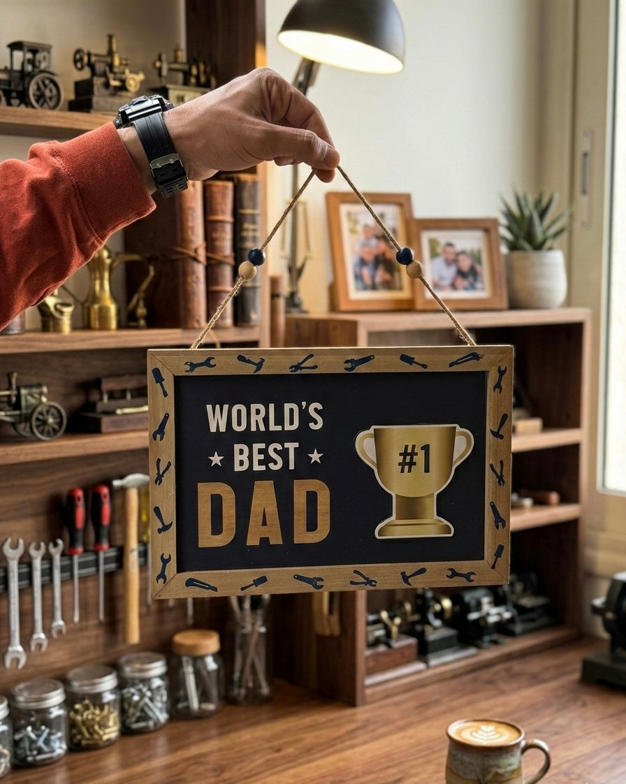 "World's Best Dad" Handcrafted Wooden Hanging Sign