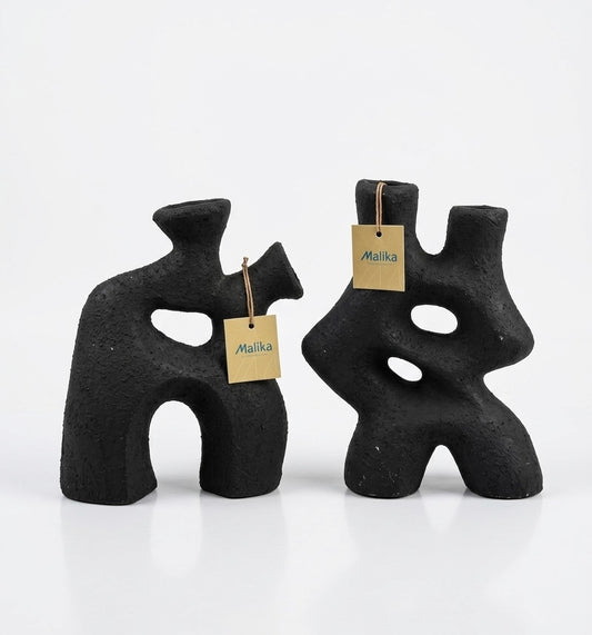 Abstract Silhouette Pottery Vases | Minimalist Black Decor