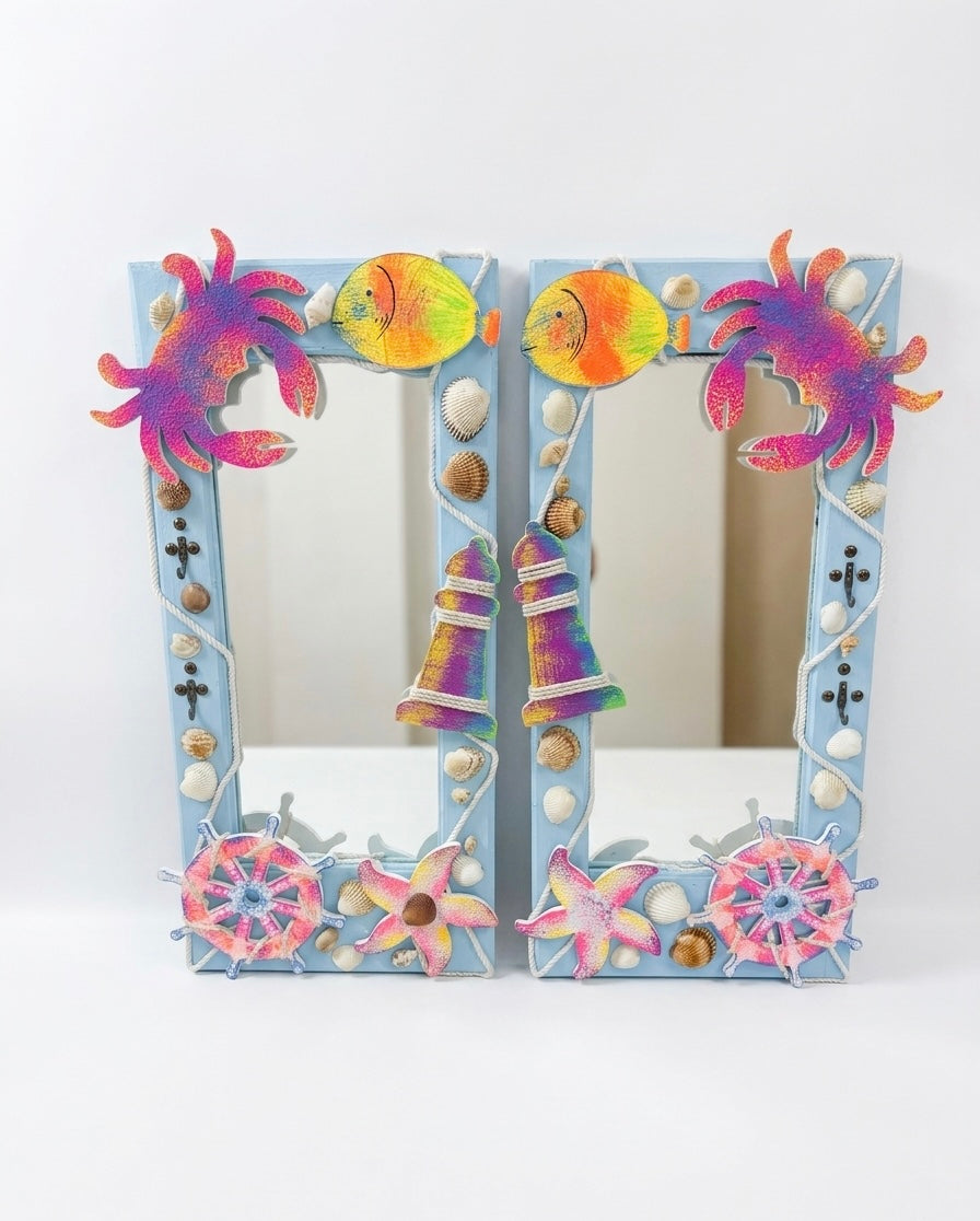 Coastal Breeze Nautical Mirror with Sea-Life Accents (70x35 cm)