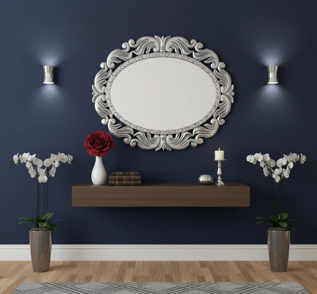 Regal Silver Scrollwork Wall Mirror