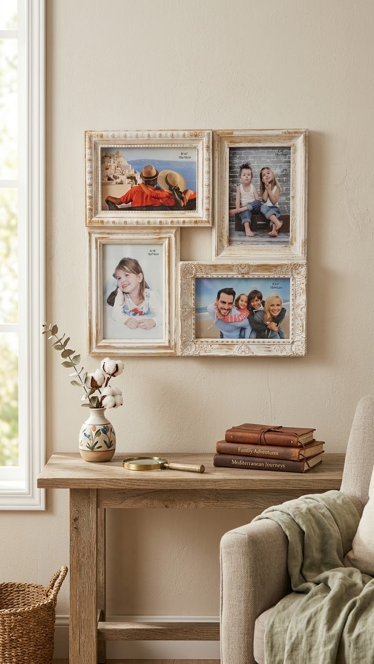 Rustic Distressed White 4-Opening Collage Picture Frame