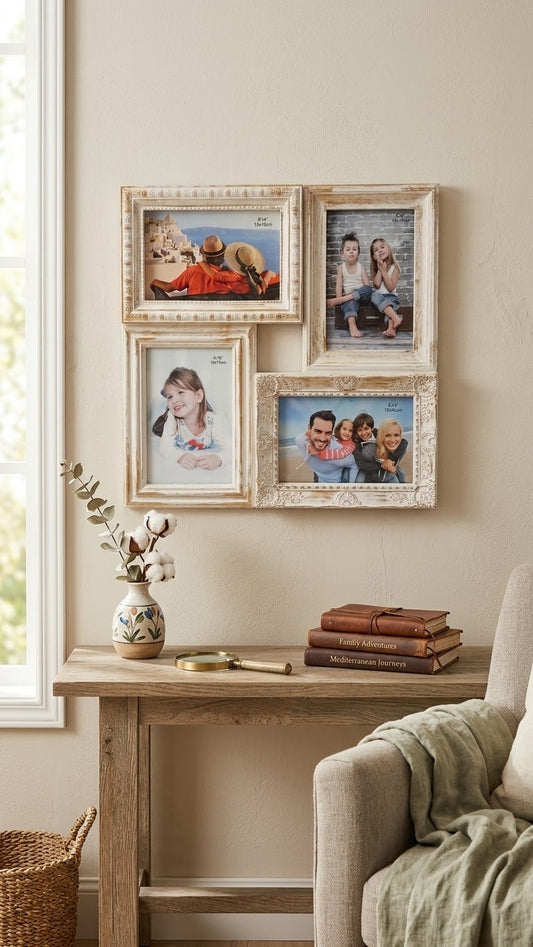 Rustic Distressed White 4-Opening Collage Picture Frame