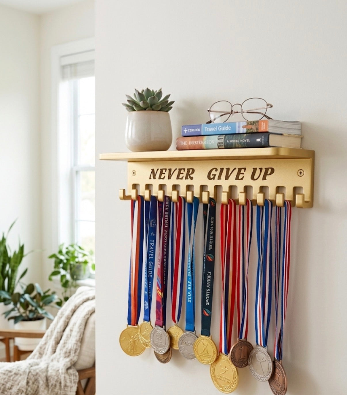 Triumph "Never Give Up" Medal Display & Trophy Shelf