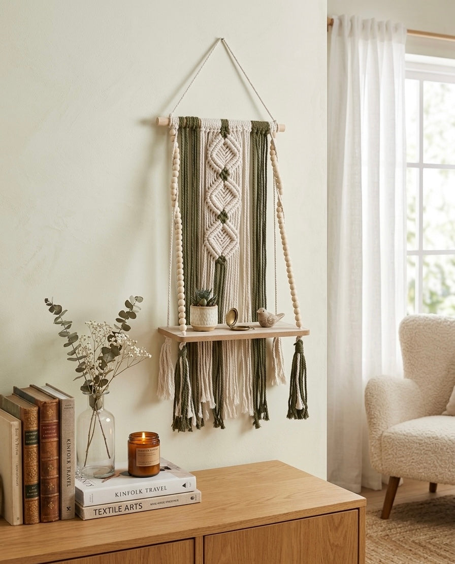 Boho Macramé Hanging Wall Shelf