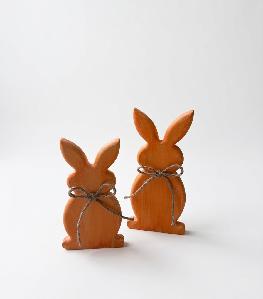 Rustic Hand-Painted Wooden Easter Bunny Set