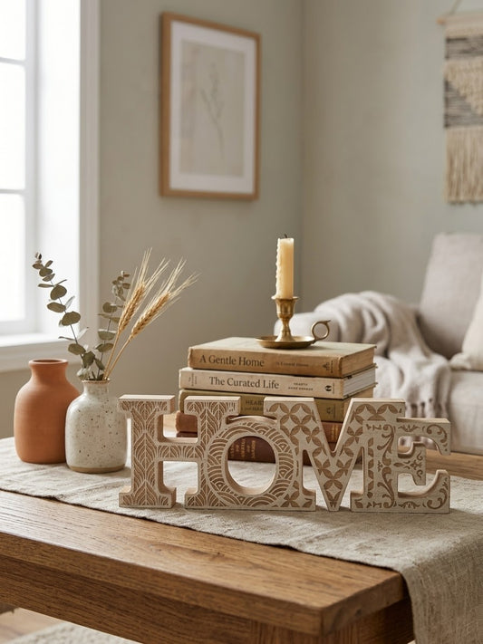 Hand-Carved Wooden "HOME" Block Sign Decor (10 x 30 cm)