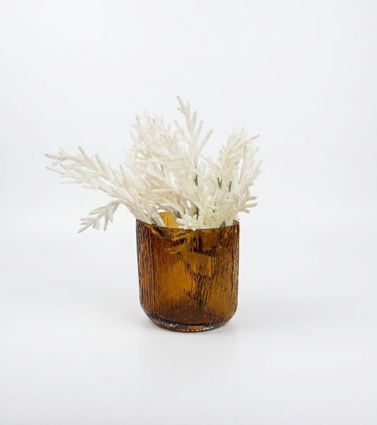 Gilded Amber Textured Glass Vase & Frosted Botanical Set