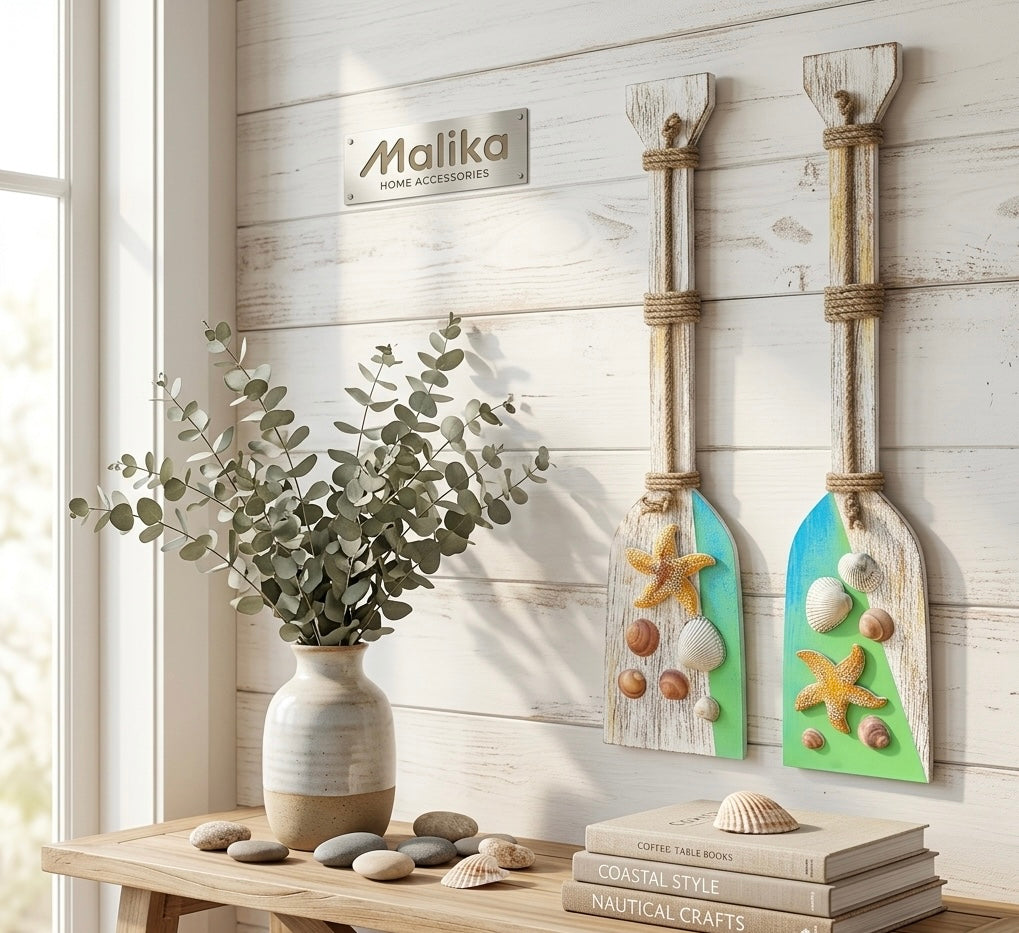 Nautical Starfish & Seashell Wooden Oars (Set of 2)