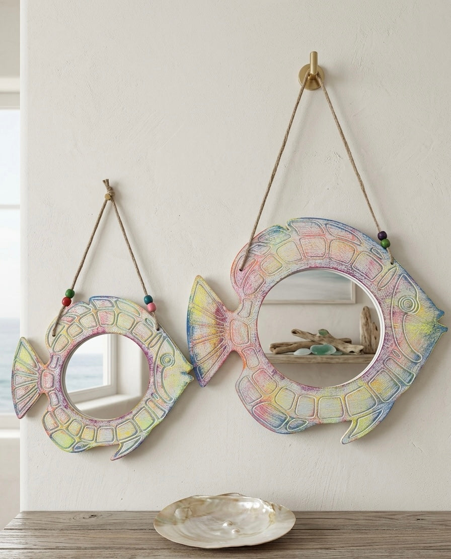 Whimsical Pastel Fish Wall Mirror