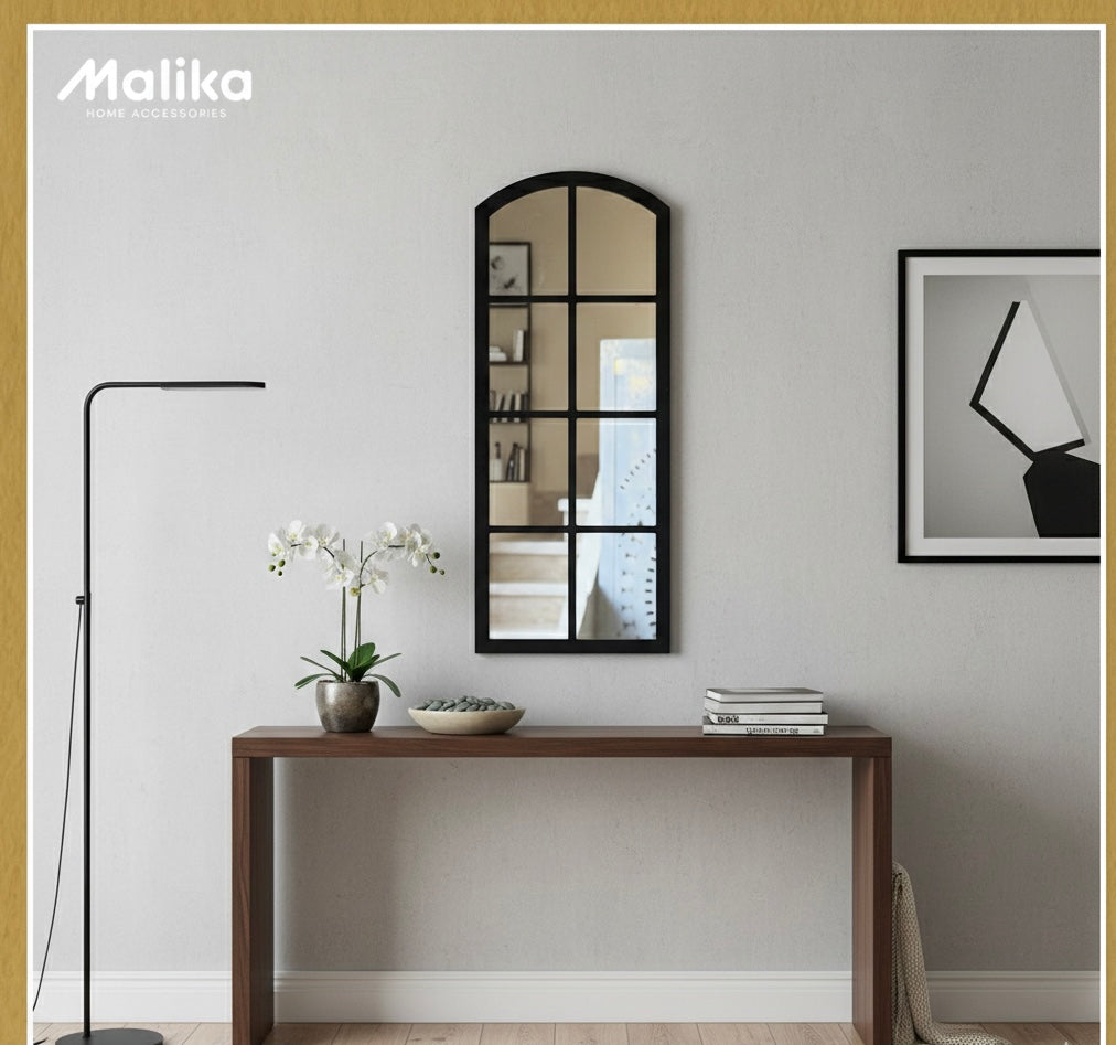 Industrial Arched Window-Pane Wall Mirror (100cm x 40cm)