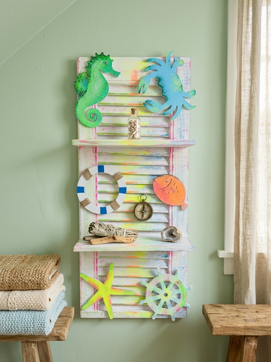 Coastal Shutter Wall Shelf with Nautical Accents