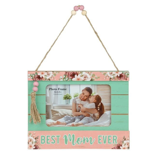 Floral "Best Mom Ever" Shiplap Hanging Photo Frame