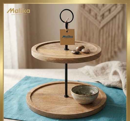 2-Tier Mango Wood Serving Stand