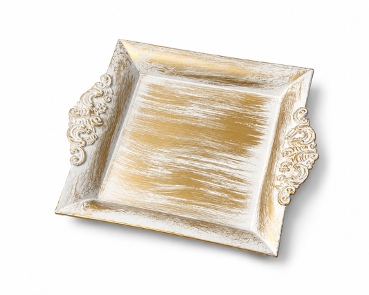 Elegant Distressed Gold & White Decorative Tray