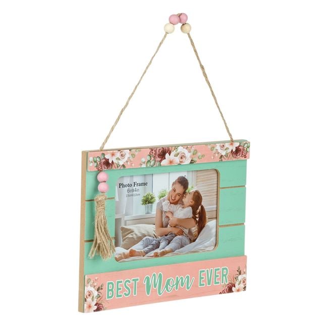 Floral "Best Mom Ever" Shiplap Hanging Photo Frame