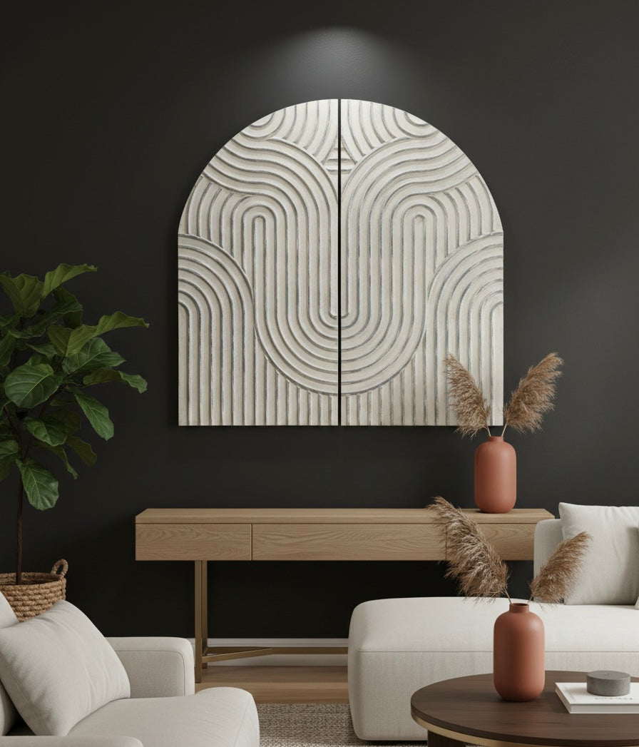 Arched Harmony: Hand-Carved Wooden Wall Art