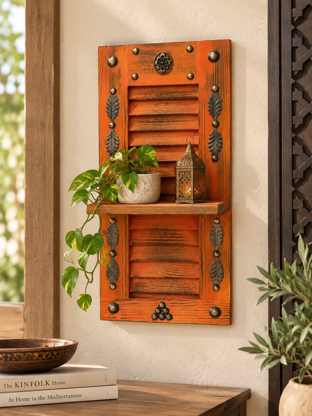 Handcrafted Rustic Wooden Shutter Wall Shelf