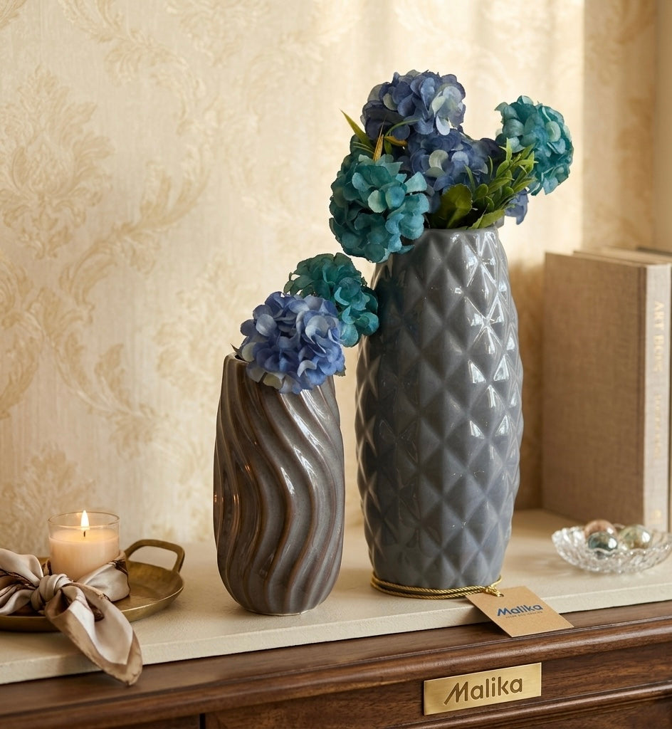 Diamond & Wave Ceramic Vase Duo