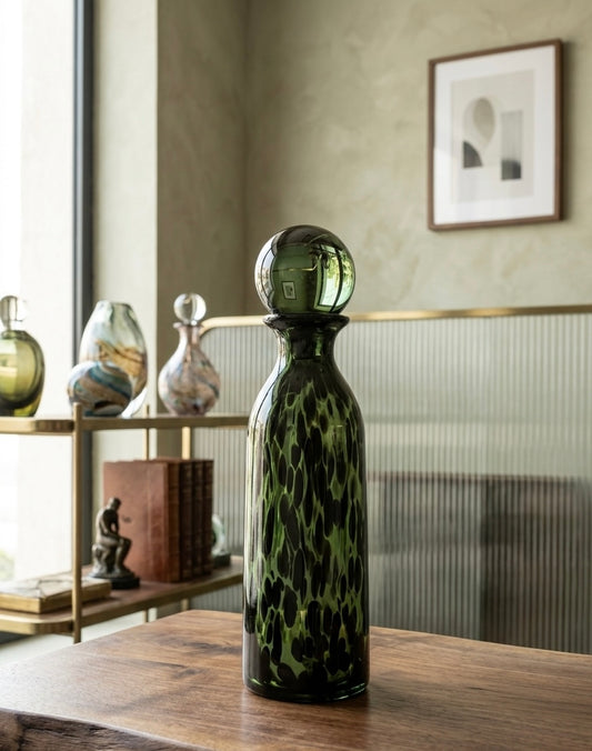 Emerald Tortoise Hand-Blown Glass Decanter