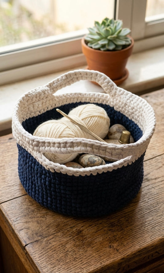 Two-Tone Hand-Crocheted Storage Basket