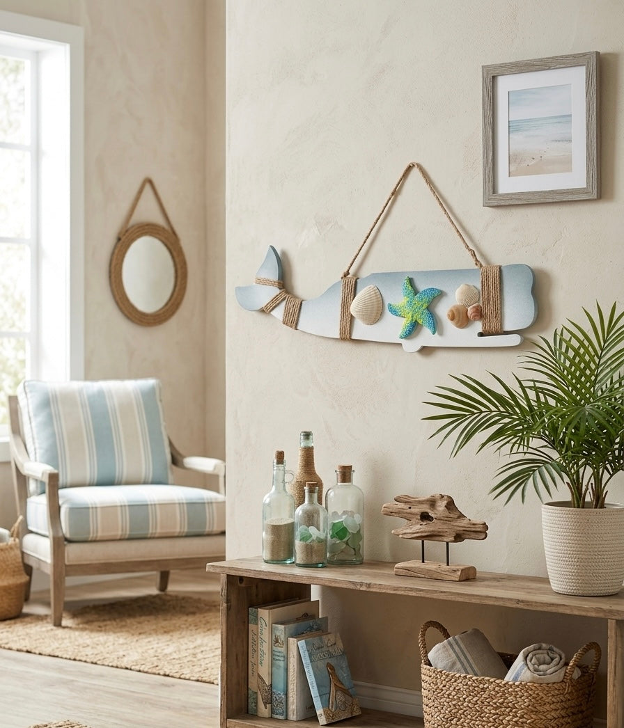Handcrafted Coastal Wooden Whale Wall Decor
