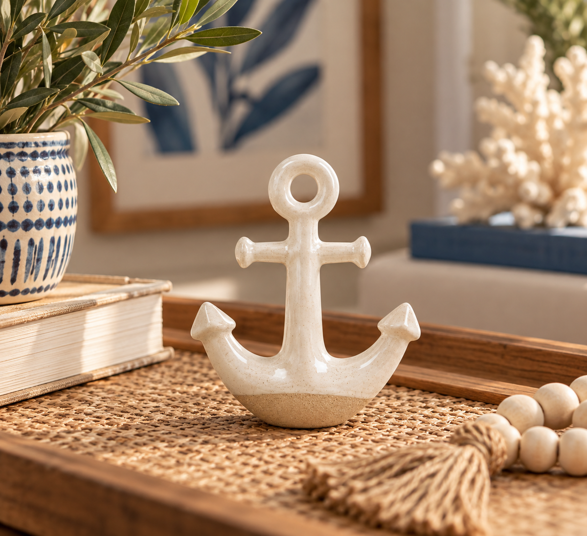 Artisanal Ceramic Anchor Decorative Ornament