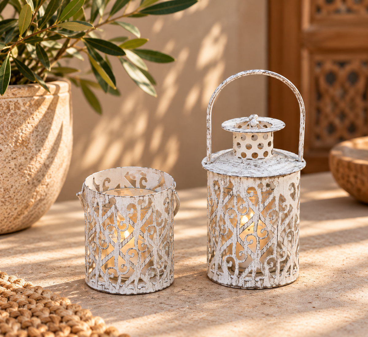 Vintage White Iron Lanterns