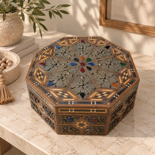 Moroccan-Inspired Inlaid Wooden Keepsake Box