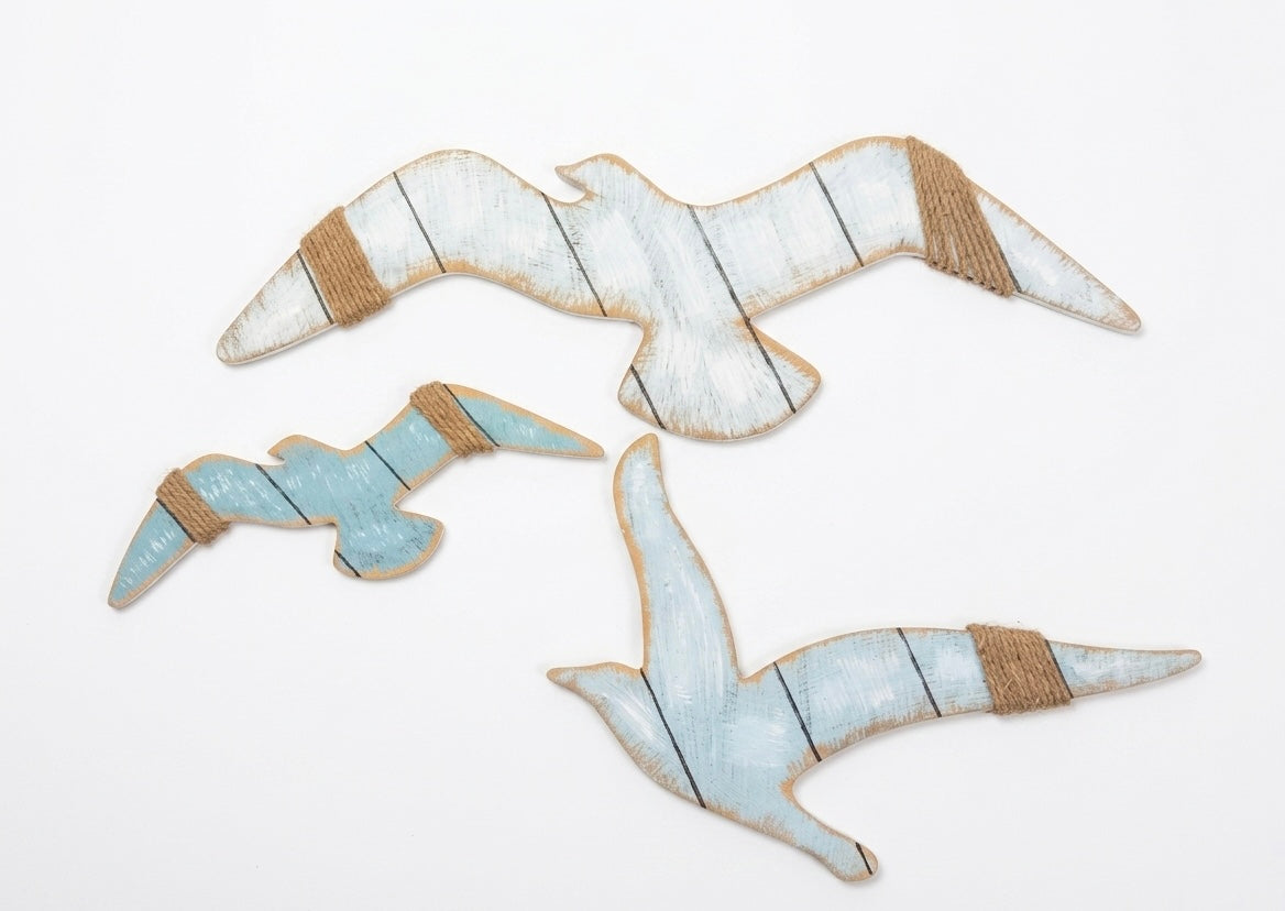 Artisanal Hand-Painted Flying Seagulls – Set of 3