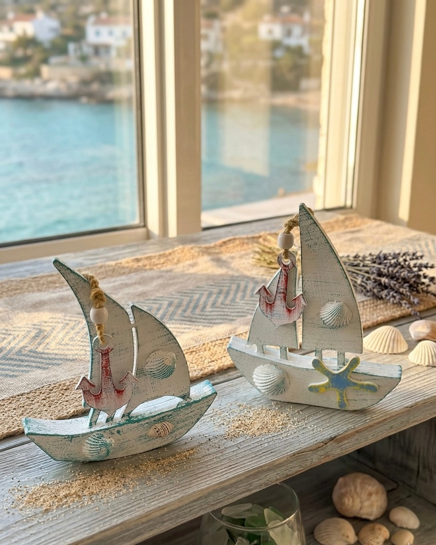 Nautical Wooden Sailboat Decor (30x25 cm)