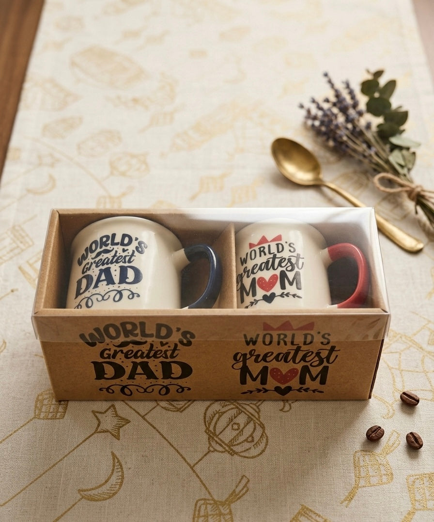World’s Greatest Mom & Dad Premium Ceramic Mug Set – 2-Piece Gift Bundle