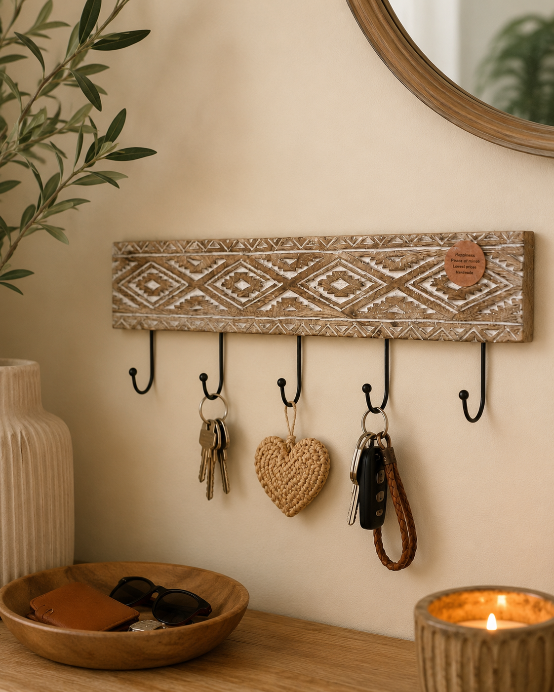 Handcrafted Geometric Wooden Wall Hooks