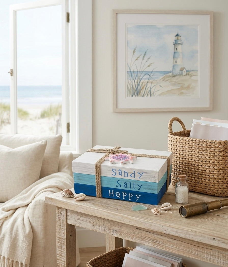 Seaside Decorative Wooden Book Stack