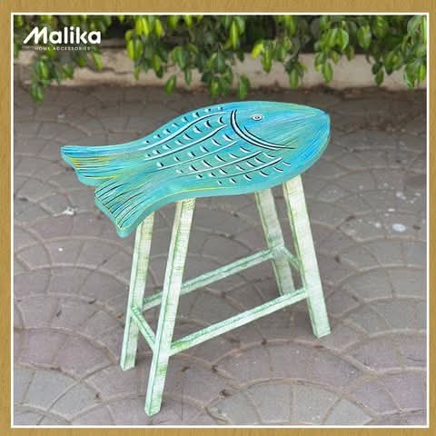 Handcrafted Wooden Fish Accent Stool