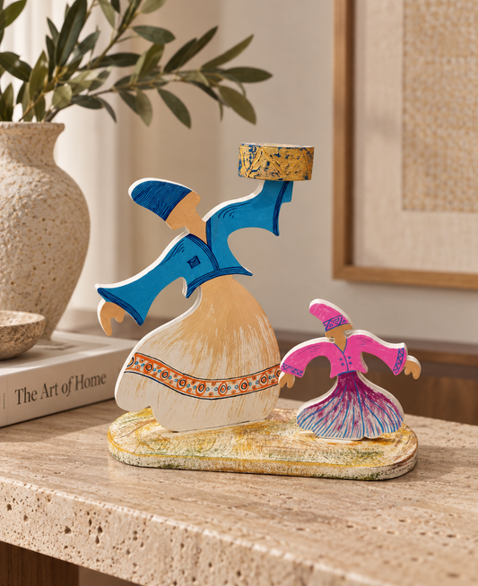 Whirling Dancers Wooden Stand – Handcrafted Folk Art